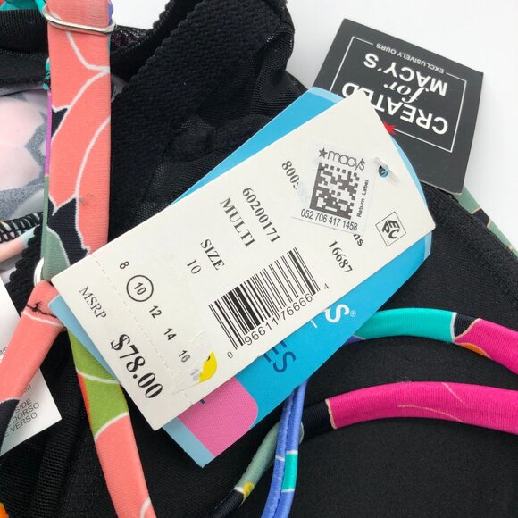 Swim Solutions Womens Floral Tankini Swim Top Pleated Front Colorful Size 10 - Picture 6 of 7